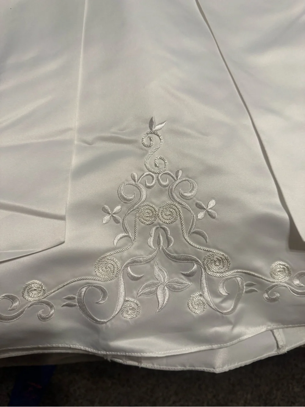 David's Bridal White Satin Flower Girl Dress with Appliqué